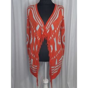 Umgee Women's Small Southwest Cardigan Orange Turquoise Boho Duster Open Front